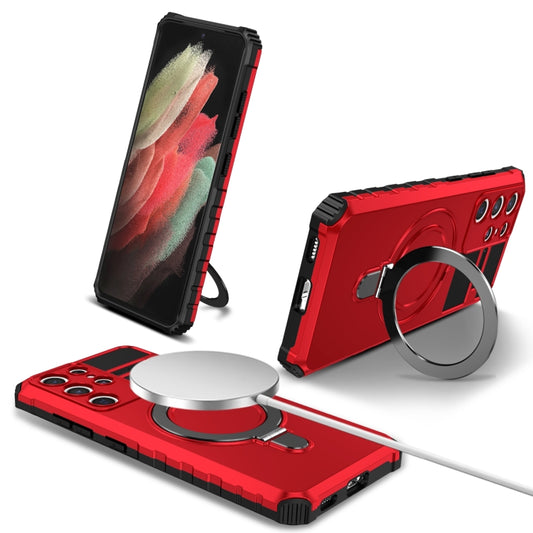 For Samsung Galaxy S21 Ultra 5G MagSafe Magnetic Holder Phone Case(Red) - Galaxy S21 Ultra 5G Cases by PMC Jewellery | Online Shopping South Africa | PMC Jewellery