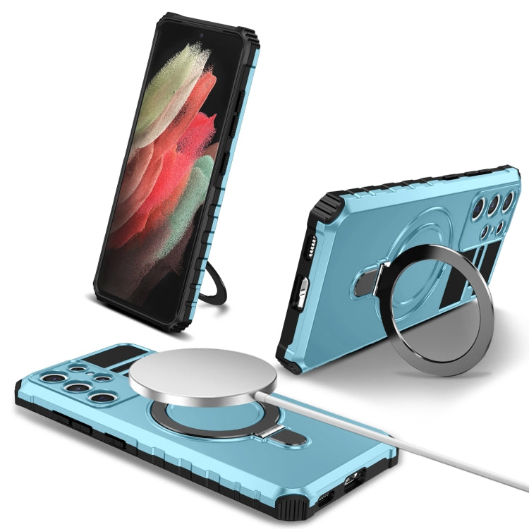 For Samsung Galaxy S21 Ultra 5G MagSafe Magnetic Holder Phone Case(Light Blue) - Galaxy S21 Ultra 5G Cases by PMC Jewellery | Online Shopping South Africa | PMC Jewellery