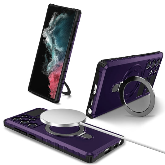 For Samsung Galaxy S22 Ultra 5G MagSafe Magnetic Holder Phone Case(Purple) - Galaxy S22 Ultra 5G Cases by PMC Jewellery | Online Shopping South Africa | PMC Jewellery