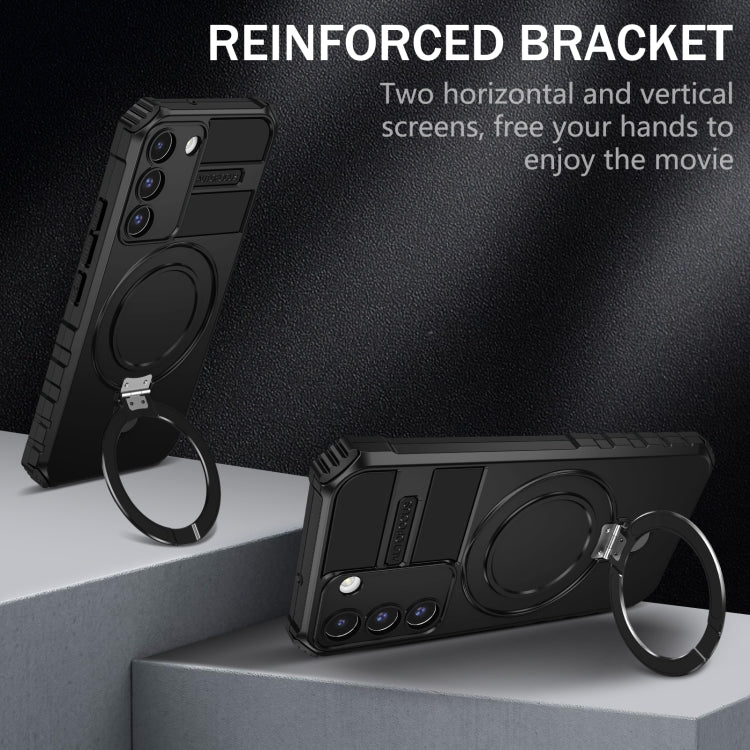 For Samsung Galaxy S22 5G MagSafe Magnetic Holder Phone Case(Black) - Galaxy S22 5G Cases by PMC TechLife | Online Shopping South Africa | PMC TechLife