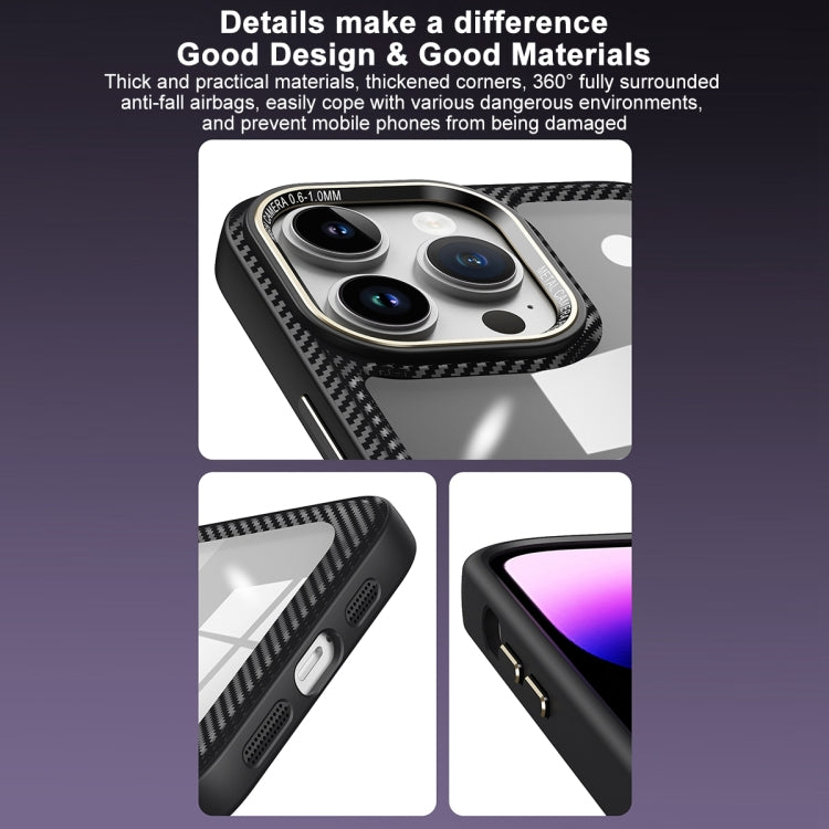 For iPhone 14 Pro Carbon Fiber Transparent Back Panel Phone Case(Blue) - free shipping - PMC TechLife - Order now!