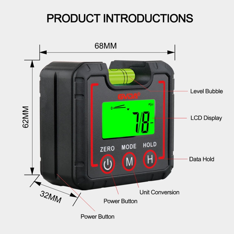 GVDA GD450M Digital Protractor 360 Degree High Precision Measuring Instrument - free shipping - PMC TechLife - Order now!
