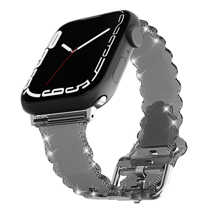 For Apple Watch 7 41mm Diamond Texture Lace Clear TPU Watch Band(Black) - Watch Bands by PMC TechLife | Online Shopping South Africa | PMC TechLife