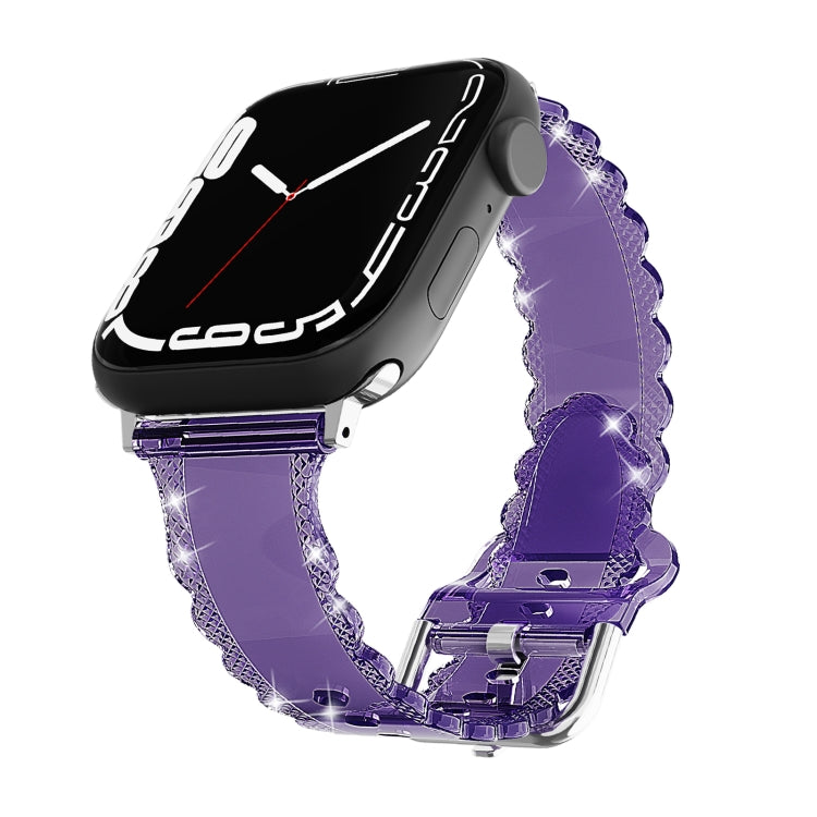 For Apple Watch 3 38mm Diamond Texture Lace Clear TPU Watch Band(Purple) - Watch Bands by PMC TechLife | Online Shopping South Africa | PMC TechLife