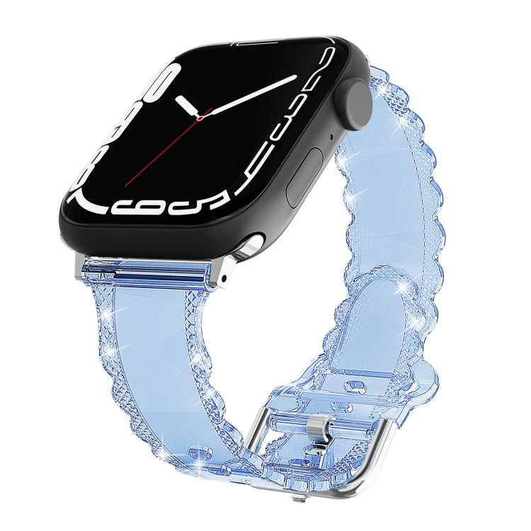 For Apple Watch 38mm Diamond Texture Lace Clear TPU Watch Band(Blue) - Watch Bands by PMC TechLife | Online Shopping South Africa | PMC TechLife
