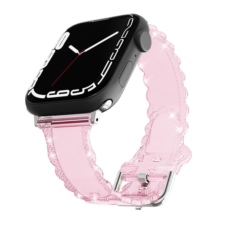 For Apple Watch 38mm Diamond Texture Lace Clear TPU Watch Band(Pink) - Watch Bands by PMC TechLife | Online Shopping South Africa | PMC TechLife