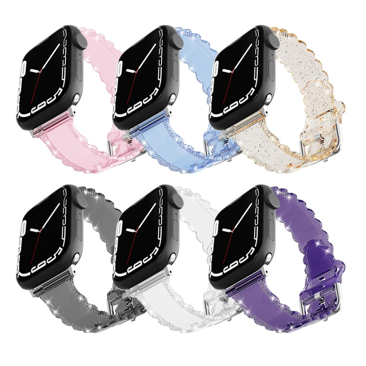 For Apple Watch 4 44mm Diamond Texture Lace Clear TPU Watch Band(Pink) - Watch Bands by PMC Jewellery | Online Shopping South Africa | PMC Jewellery