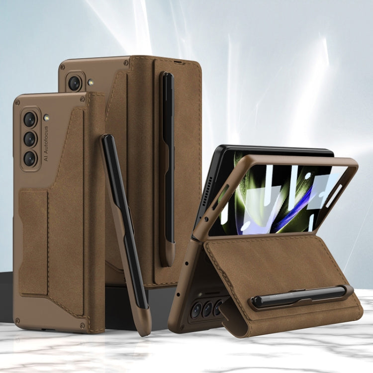 For Samsung Galaxy Z Fold5 GKK Armor Flip Leather Phone Case with Pen Slots(Brown) - Galaxy Z Fold5 Cases by GKK | Online Shopping South Africa | PMC Jewellery