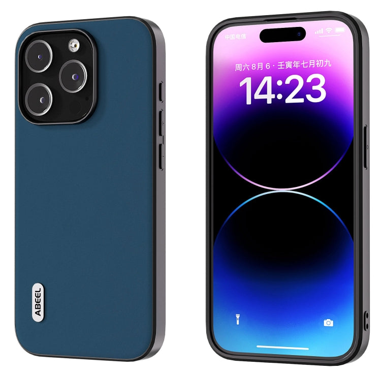 For iPhone 15 Pro ABEEL Genuine Leather Silky Soft Black Edge Phone Case(Blue) - free shipping - PMC TechLife - Order now!