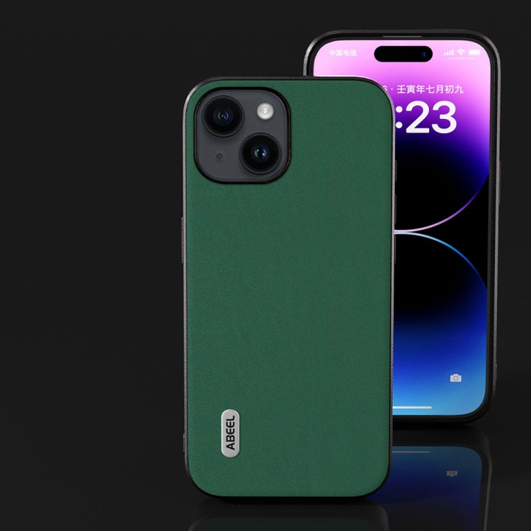 For iPhone 15 Plus ABEEL Genuine Leather Silky Soft Black Edge Phone Case(Green) - free shipping - PMC TechLife - Order now!