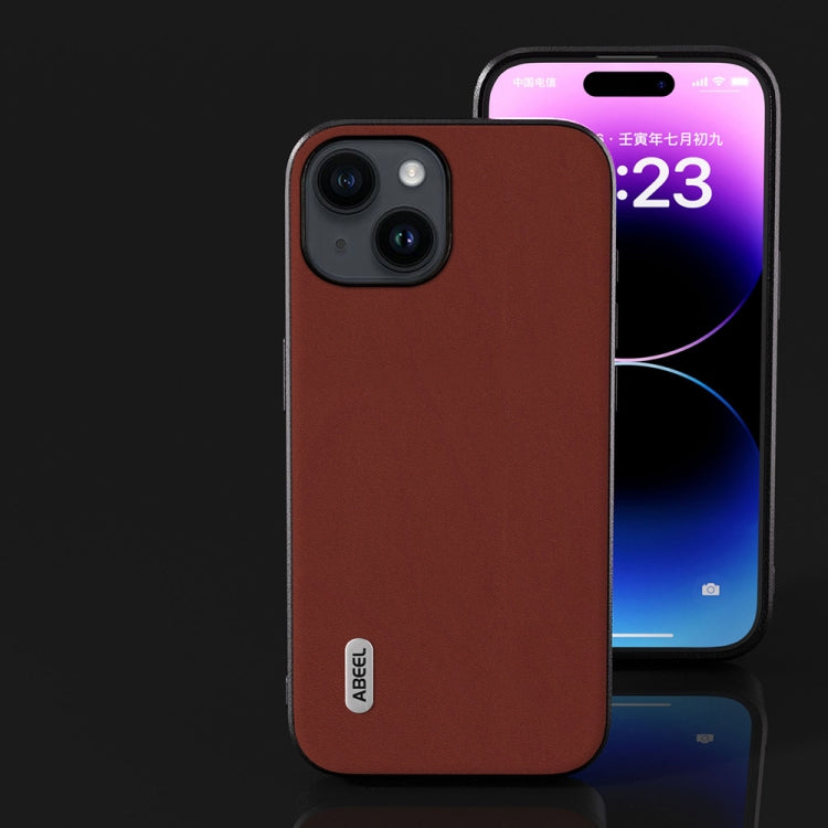 For iPhone 15 ABEEL Genuine Leather Silky Soft Black Edge Phone Case(Coffee) - free shipping - PMC TechLife - Order now!