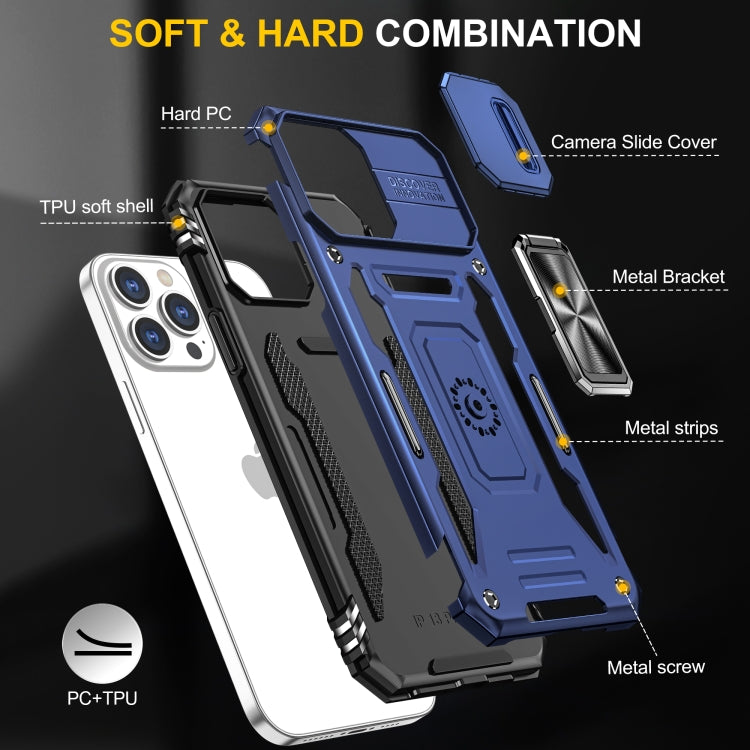 For iPhone 15 Pro Armor PC + TPU Camera Shield Phone Case(Navy Blue) - free shipping - PMC TechLife - Order now!