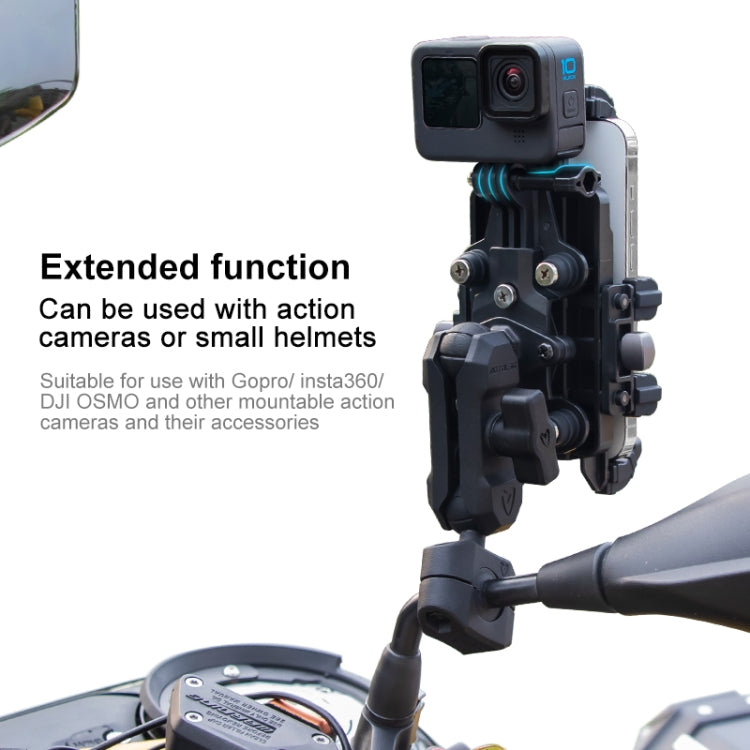 MOTOSLG Crab Motorcycle Phone Clamp Bracket O-Type Rear Mirror Mount(Black) - Holder by MOTOLSG | Online Shopping South Africa | PMC TechLife | Buy Now Pay Later Mobicred
