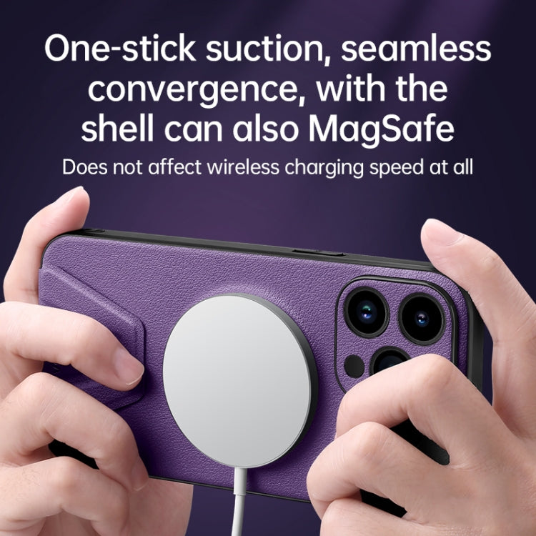 For iPhone 14 Plus SULADA Folding Holder Lambskin Texture MagSafe Phone Case(Purple) - iPhone 14 Plus Cases by SULADA | Online Shopping South Africa | PMC TechLife