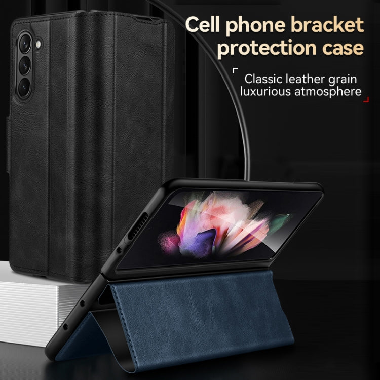 For Samsung Galaxy Z Fold5 SULADA All-inclusive Magnetic Snap Flip Leather Phone Case(Blue) - free shipping - PMC TechLife - Order now!