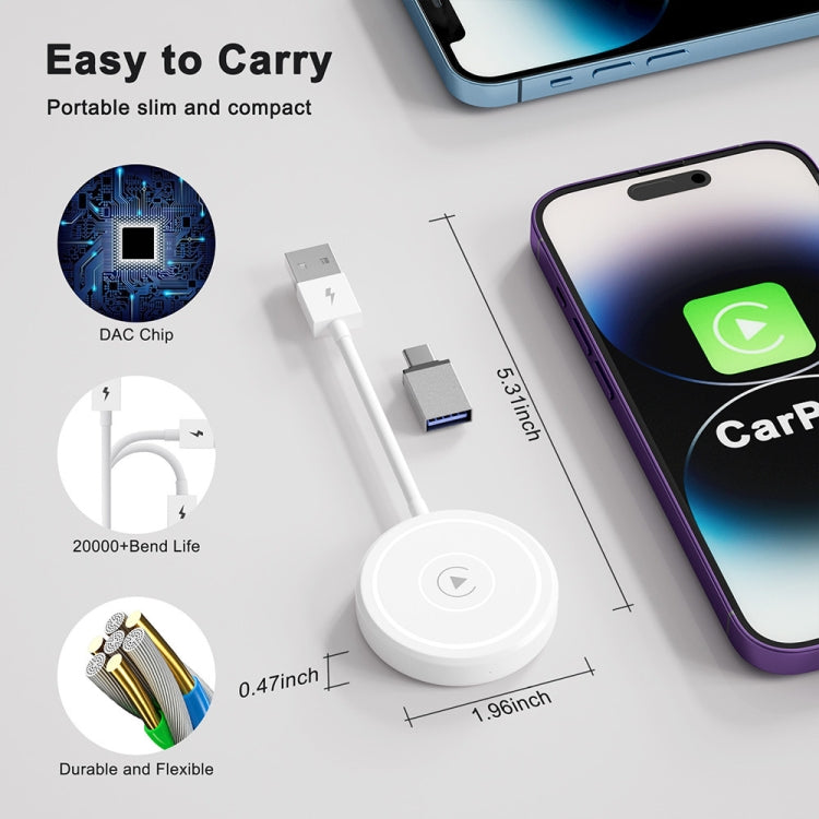 USB + USB-C / Type-C Wired to Wireless Carplay Adapter for iPhone(White) - free shipping - PMC TechLife - Order now!