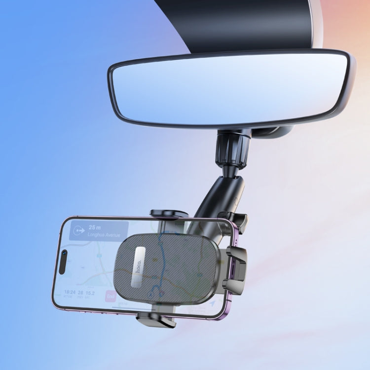 hoco H17 Waves Rearview Mirror Car Holder(Black) - Car Holders by hoco | Online Shopping South Africa | PMC Jewellery