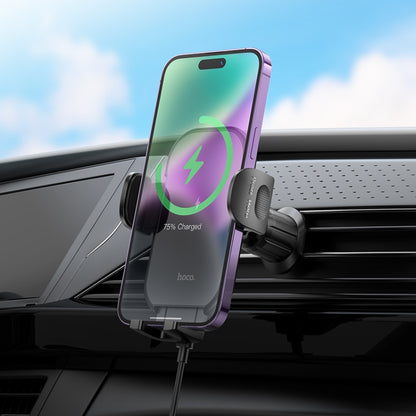 hoco HW4 Journey Wireless Fast Charging Air Outlet Car Holder(Black) - Wireless Charger Holders by hoco | Online Shopping South Africa | PMC Jewellery