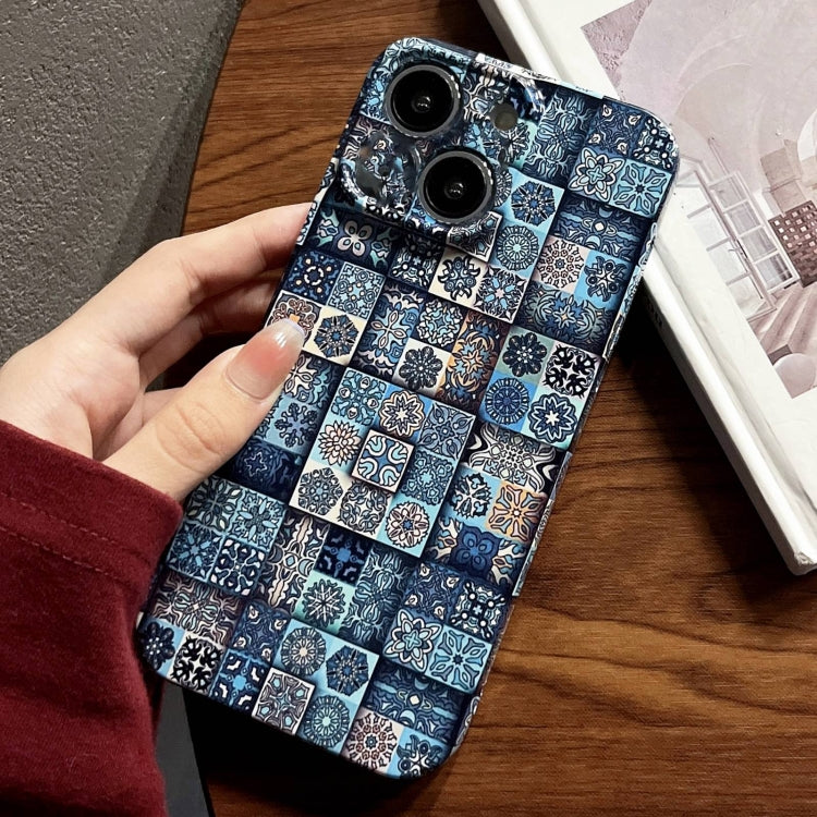 For iPhone 14 Plus Painted Pattern Precise Hole PC Phone Case(Green Plaid) - iPhone 14 Plus Cases by PMC TechLife | Online Shopping South Africa | PMC TechLife