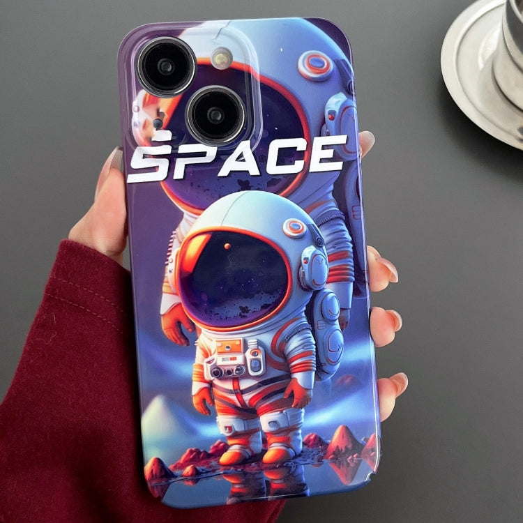 For iPhone 14 Plus Painted Pattern Precise Hole PC Phone Case(Orange White Astronaut) - iPhone 14 Plus Cases by PMC TechLife | Online Shopping South Africa | PMC TechLife
