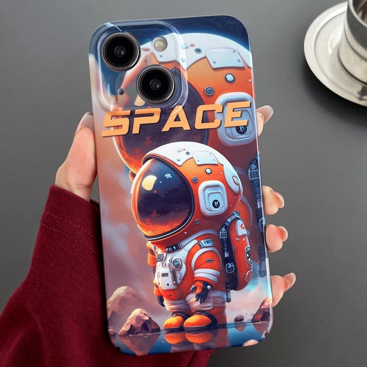 For iPhone 14 Painted Pattern Precise Hole PC Phone Case(Orange Astronaut) - iPhone 14 Cases by PMC TechLife | Online Shopping South Africa | PMC TechLife