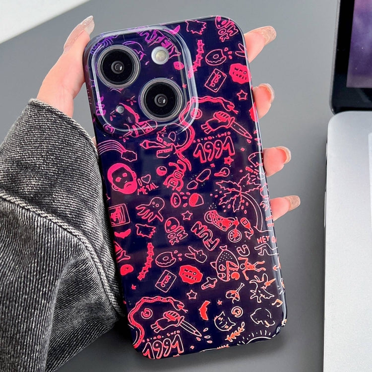 For iPhone 14 Painted Pattern Precise Hole PC Phone Case(Black Red Graffiti) - iPhone 14 Cases by PMC TechLife | Online Shopping South Africa | PMC TechLife