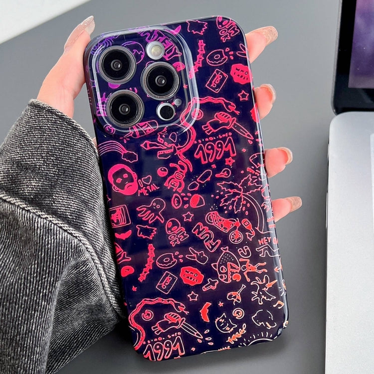 For iPhone 14 Pro Painted Pattern Precise Hole PC Phone Case(Black Red Graffiti) - iPhone 14 Pro Cases by PMC TechLife | Online Shopping South Africa | PMC TechLife