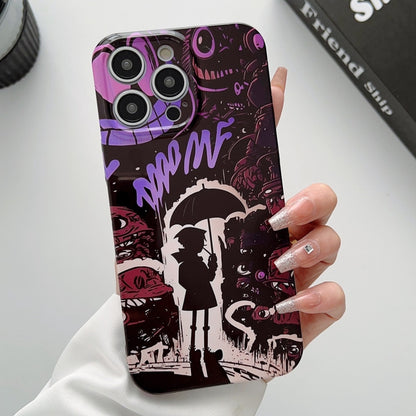 For iPhone 14 Pro Max Painted Pattern Precise Hole PC Phone Case(Black Purple Umbrella Boy) - iPhone 14 Pro Max Cases by PMC Jewellery | Online Shopping South Africa | PMC Jewellery