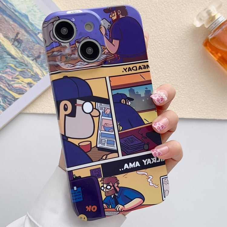 For iPhone 13 Painted Pattern Precise Hole PC Phone Case(Working Comics) - iPhone 13 Cases by PMC TechLife | Online Shopping South Africa | PMC TechLife