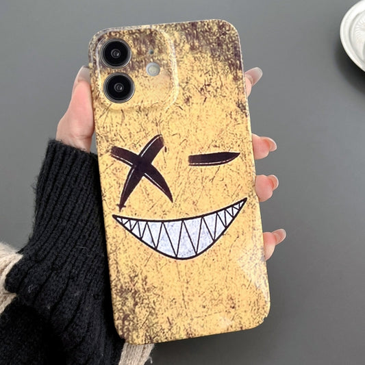 For iPhone 12 Painted Pattern Precise Hole PC Phone Case(Yellow Background Smiling) - iPhone 12 / 12 Pro Cases by PMC Jewellery | Online Shopping South Africa | PMC Jewellery