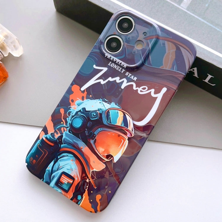 For iPhone 12 Painted Pattern Precise Hole PC Phone Case(Orange Paint Astronaut) - iPhone 12 / 12 Pro Cases by PMC TechLife | Online Shopping South Africa | PMC TechLife