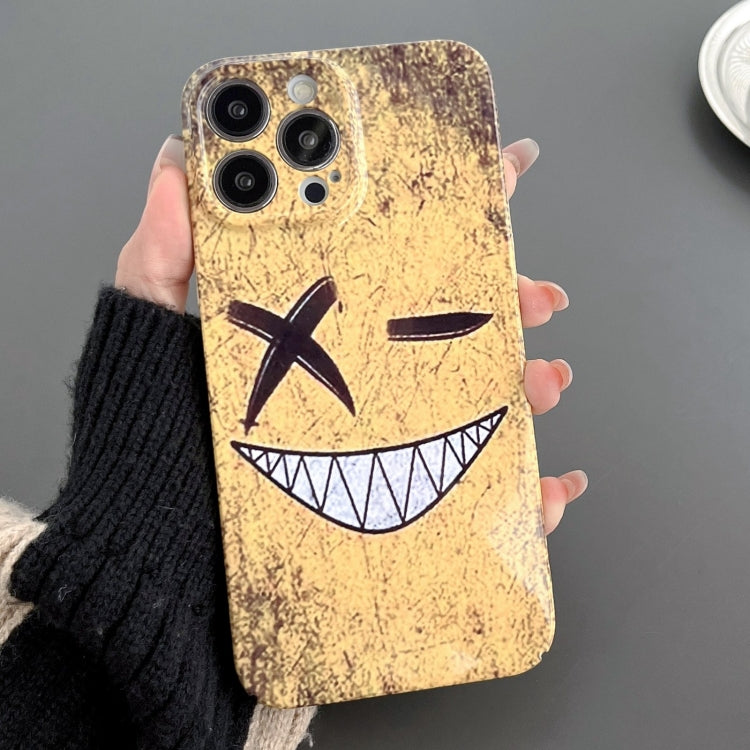 For iPhone 12 Pro Max Painted Pattern Precise Hole PC Phone Case(Yellow Background Smiling) - iPhone 12 Pro Max Cases by PMC Jewellery | Online Shopping South Africa | PMC Jewellery