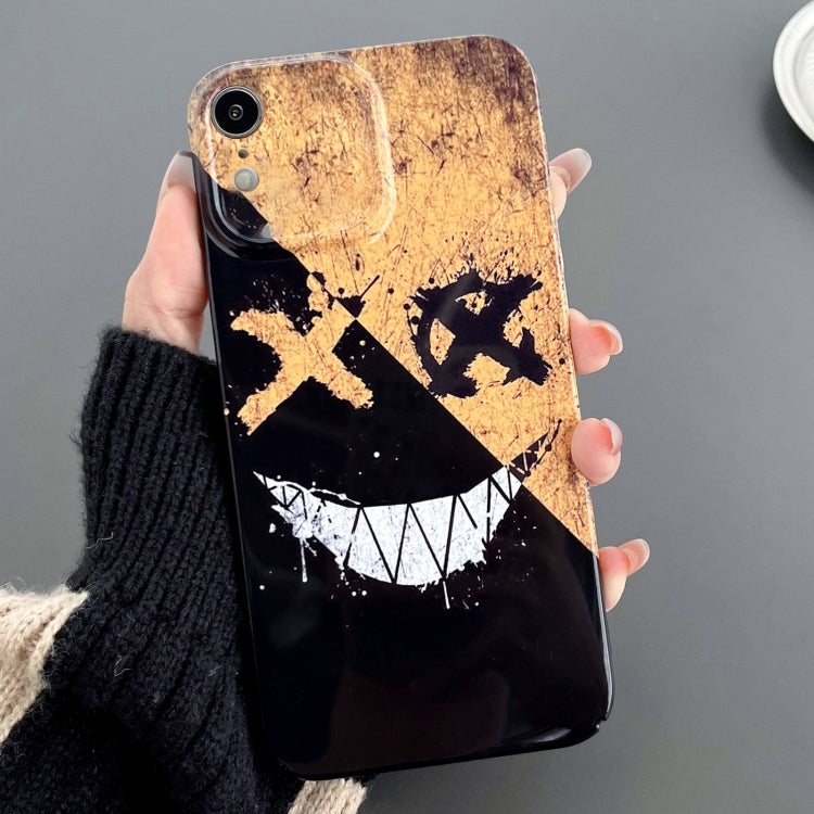 For iPhone XR Painted Pattern Precise Hole PC Phone Case(Black Yellow Smiling) - More iPhone Cases by PMC TechLife | Online Shopping South Africa | PMC TechLife