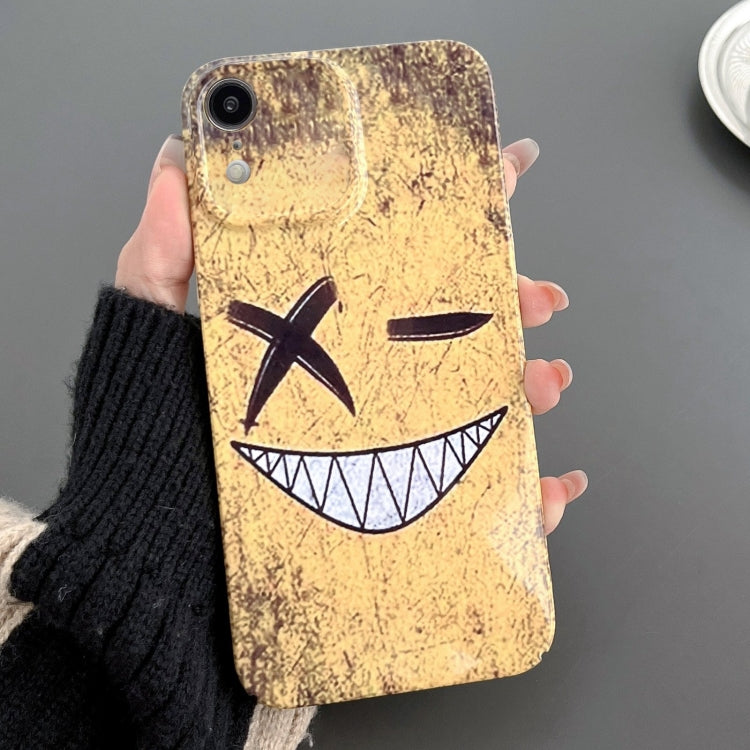For iPhone XR Painted Pattern Precise Hole PC Phone Case(Yellow Background Smiling) - More iPhone Cases by PMC TechLife | Online Shopping South Africa | PMC TechLife