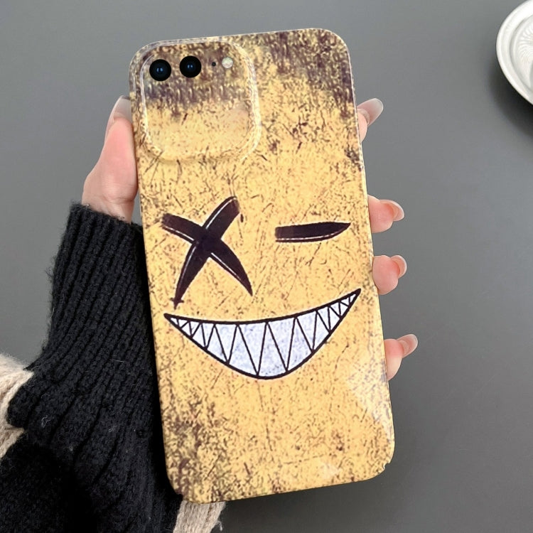 For iPhone 8 Plus / 7 Plus Painted Pattern Precise Hole PC Phone Case(Yellow Background Smiling) - More iPhone Cases by PMC TechLife | Online Shopping South Africa | PMC TechLife