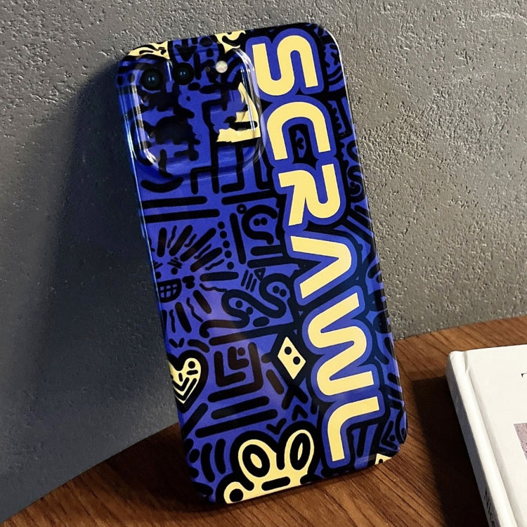 For iPhone 8 Plus / 7 Plus Painted Pattern Precise Hole PC Phone Case(Blue SCR) - More iPhone Cases by PMC TechLife | Online Shopping South Africa | PMC TechLife