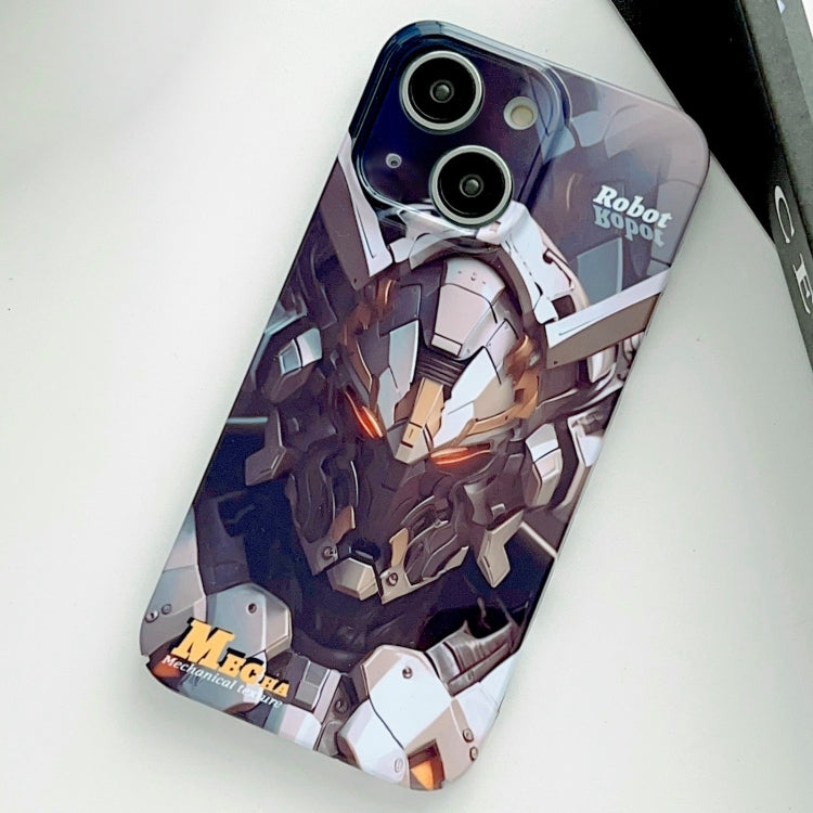For iPhone 15 Painted Pattern Precise Hole PC Phone Case(Grey Robot) - iPhone 15 Cases by PMC TechLife | Online Shopping South Africa | PMC TechLife
