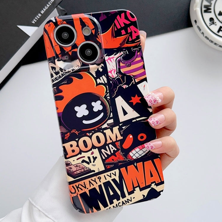 For iPhone 15 Painted Pattern Precise Hole PC Phone Case(Orange Comics) - iPhone 15 Cases by PMC Jewellery | Online Shopping South Africa | PMC Jewellery