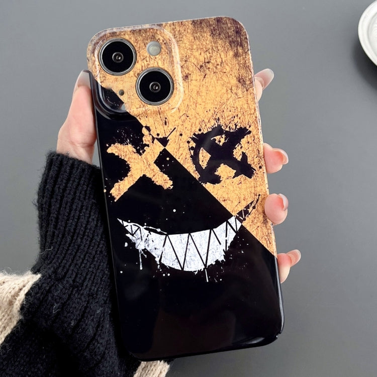 For iPhone 15 Plus Painted Pattern Precise Hole PC Phone Case(Black Yellow Smiling) - iPhone 15 Plus Cases by PMC TechLife | Online Shopping South Africa | PMC TechLife