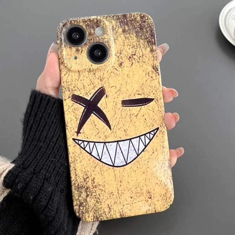 For iPhone 15 Plus Painted Pattern Precise Hole PC Phone Case(Yellow Background Smiling) - iPhone 15 Plus Cases by PMC Jewellery | Online Shopping South Africa | PMC Jewellery