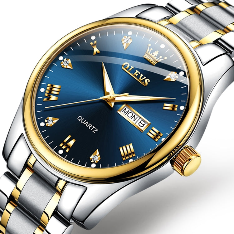 OLEVS 5563 Men Luminous Waterproof Quartz Watch(Blue + Gold) - Metal Strap Watches by OLEVS | Online Shopping South Africa | PMC Jewellery