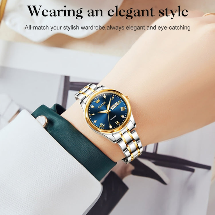 OLEVS 5563 Women Luminous Waterproof Quartz Watch(Blue + Gold) - Metal Strap Watches by OLEVS | Online Shopping South Africa | PMC Jewellery