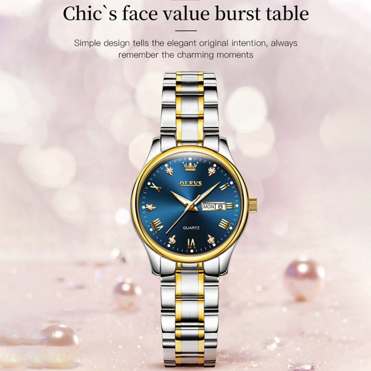 OLEVS 5563 Women Luminous Waterproof Quartz Watch(Blue + Gold) - Metal Strap Watches by OLEVS | Online Shopping South Africa | PMC Jewellery