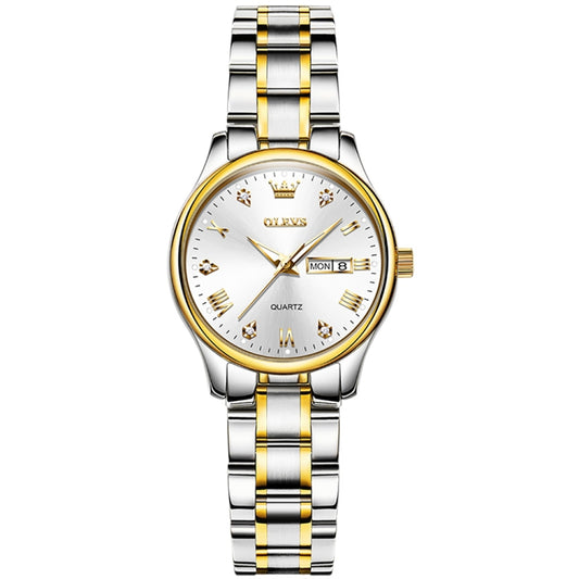 OLEVS 5563 Women Luminous Waterproof Quartz Watch(White + Gold) - Metal Strap Watches by OLEVS | Online Shopping South Africa | PMC Jewellery | Buy Now Pay Later Mobicred