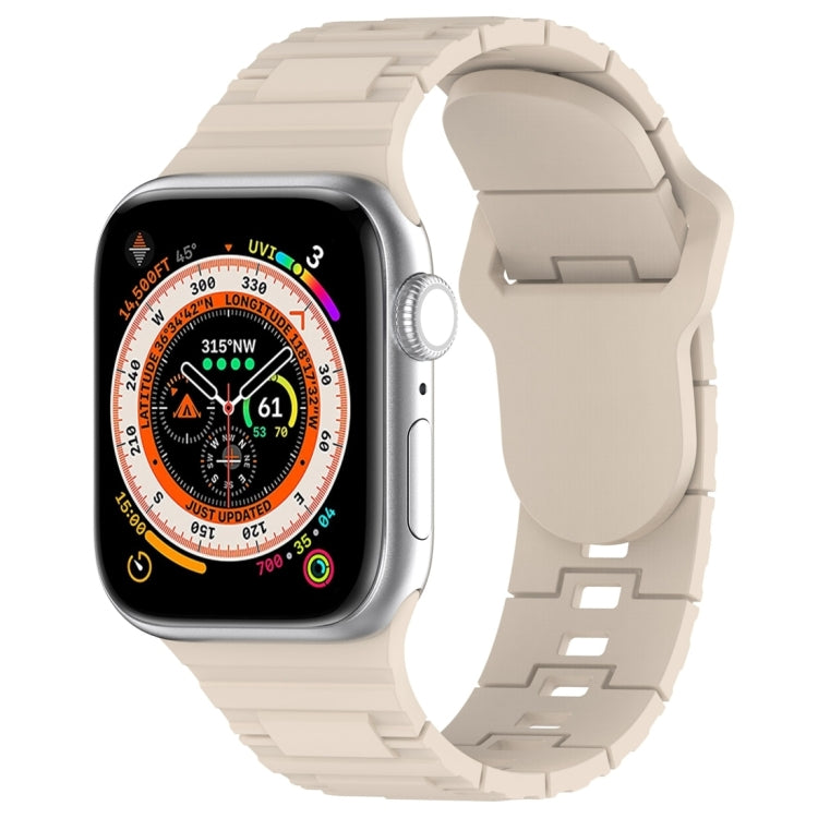 For Apple Watch 9 45mm Square Buckle Armor Style Silicone Watch Band(Ivory White) - Watch Bands by PMC TechLife | Online Shopping South Africa | PMC TechLife