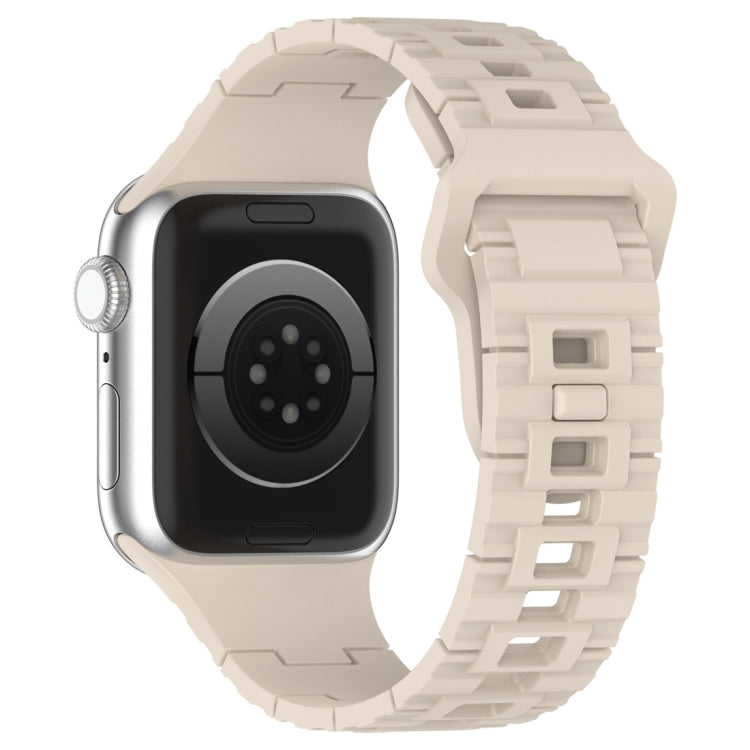 For Apple Watch 9 45mm Square Buckle Armor Style Silicone Watch Band(Ivory White) - Watch Bands by PMC TechLife | Online Shopping South Africa | PMC TechLife