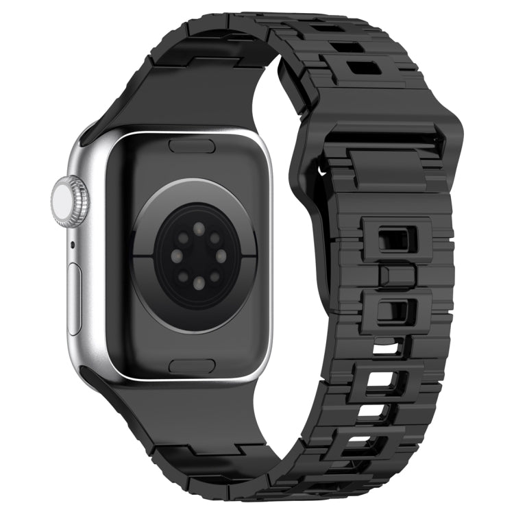 For Apple Watch 9 41mm Square Buckle Armor Style Silicone Watch Band(Plating Titanium Black) - Watch Bands by PMC TechLife | Online Shopping South Africa | PMC TechLife