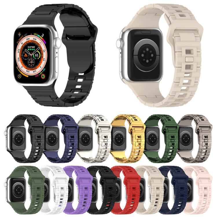 For Apple Watch 9 45mm Square Buckle Armor Style Silicone Watch Band(Plating Silver) - Watch Bands by PMC TechLife | Online Shopping South Africa | PMC TechLife