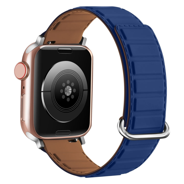 For Apple Watch 9 41mm Reverse Buckle Magnetic Silicone Watch Band(Silver Buckle Blue) - Watch Bands by PMC TechLife | Online Shopping South Africa | PMC TechLife