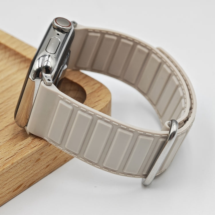 For Apple Watch 9 45mm Reverse Buckle Magnetic Silicone Watch Band(Silver Buckle Starlight) - Watch Bands by PMC TechLife | Online Shopping South Africa | PMC TechLife